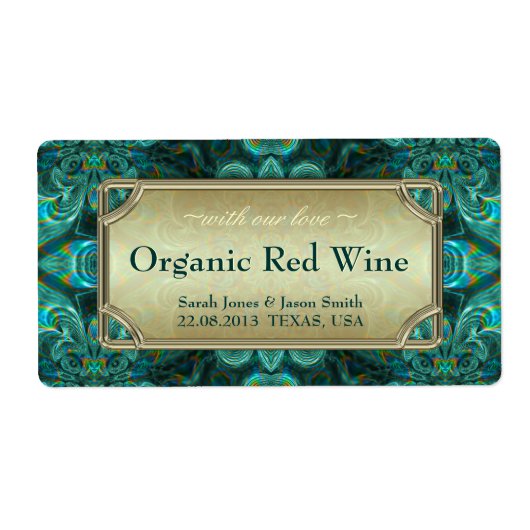 Blauwgroen Aqua Fantasy Wedding Red Gold Wine Labe Etiket (Voorkant)