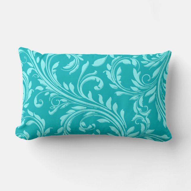 Blauwgroen, Aqua floral swirl dammbar lumbar werp  Kussen (Voorkant)