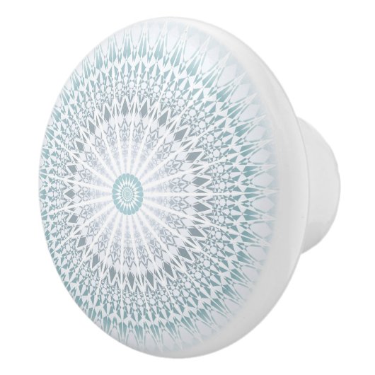 Blauwgroen Aqua Geometric Mandala Ceramic Knob. Keramische Knop (Rechts)