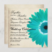 Blauwgroen Aqua Gerber Daisy Rustic Wedding Invita Kaart (Voorkant / Achterkant)