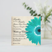 Blauwgroen Aqua Gerber Daisy Rustic Wedding Invita Kaart (Staand voorkant)
