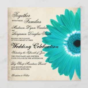 Blauwgroen Aqua Gerber Daisy Rustic Wedding Invita Kaart
