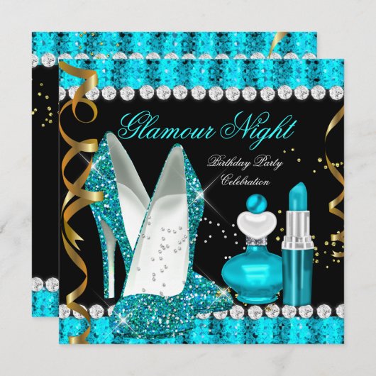 Blauwgroen aqua Glamor Night Gold Black Kaart (Voorkant / Achterkant)
