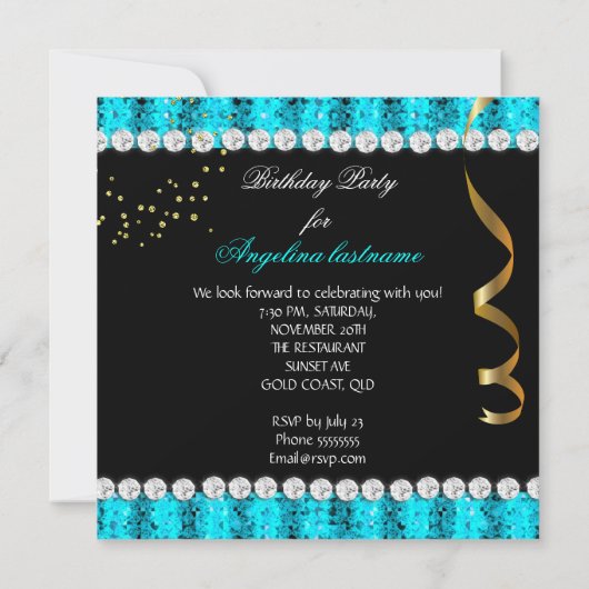 Blauwgroen aqua Glamor Night Gold Black Kaart (Achterkant)