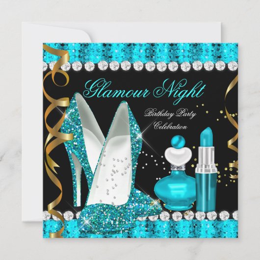 Blauwgroen aqua Glamor Night Gold Black Kaart (Voorkant)
