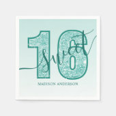 Blauwgroen Aqua Glitter Script Sweet 16 Birthday Servet (Voorkant)