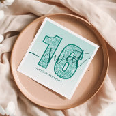 Blauwgroen Aqua Glitter Script Sweet 16 Birthday Servet