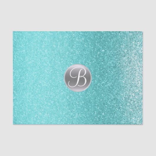 Blauwgroen Aqua Glitter Sparkle Glam Monogram Init Tissuepapier (Voorkant)