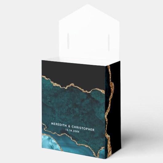 Blauwgroen Aqua Gold Glitter Agate Wedding Bedankdoosjes (Geopend)
