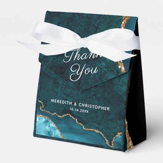 Blauwgroen Aqua Gold Glitter Agate Wedding Bedankdoosjes (Voorkant Zijde)