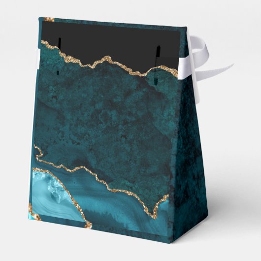 Blauwgroen Aqua Gold Glitter Agate Wedding Bedankdoosjes (Achterkant)