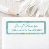 Blauwgroen, Aqua & Gouden Waterverf Zeemeermin Sch Etiket (Insitu)