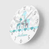 Blauwgroen Aqua Gray Giraffe Nursery Wall Clock Ronde Klok (Hoek)