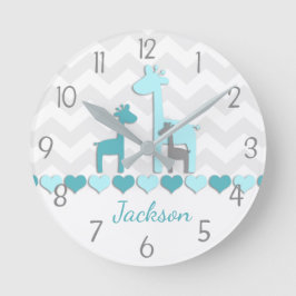 Blauwgroen Aqua Gray Giraffe Nursery Wall Clock Ronde Klok
