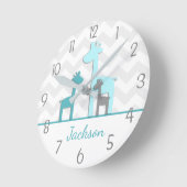 Blauwgroen Aqua Gray Giraffe Nursery Wall Clock Ronde Klok (Hoek)