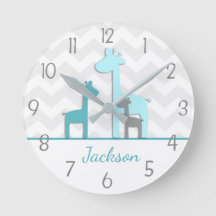 Blauwgroen Aqua Gray Giraffe Nursery Wall Clock