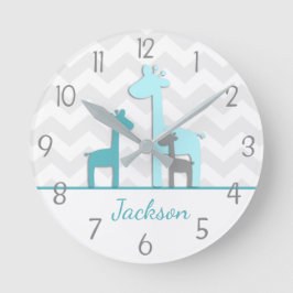 Blauwgroen Aqua Gray Giraffe Nursery Wall Clock Ronde Klok