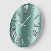 Blauwgroen Aqua Gray Gray Silver Roman Aantal Grote Klok (Hoek)