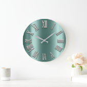 Blauwgroen Aqua Gray Gray Silver Roman Aantal Grote Klok (Huis)