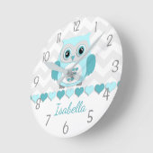 Blauwgroen Aqua Gray Owl Nursery Wall Clock Ronde Klok (Hoek)
