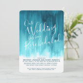 Blauwgroen aqua green art geherplande bruiloft kaart (Staand voorkant)