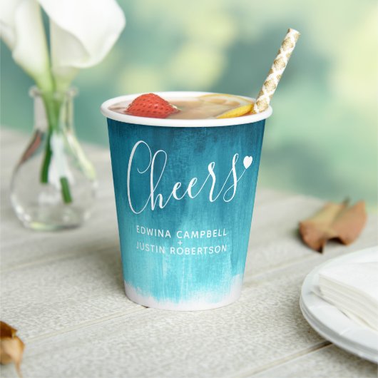 Blauwgroen aqua green blue abstract trouwbekertjes papieren bekers (Insitu)