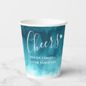 Blauwgroen aqua green blue abstract trouwbekertjes papieren bekers (Achterkant)