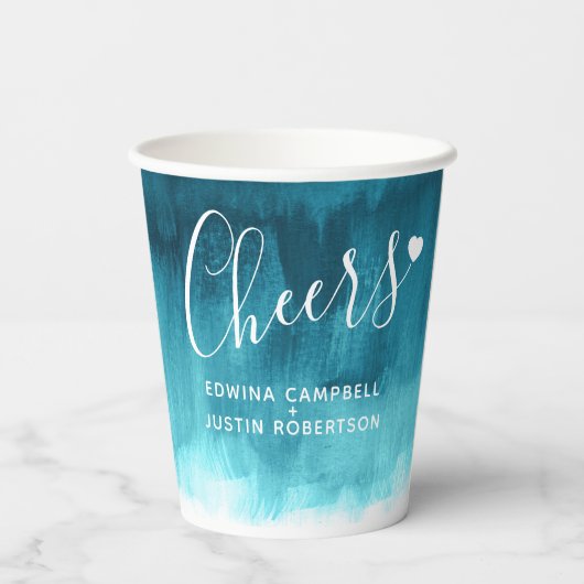 Blauwgroen aqua green blue abstract trouwbekertjes papieren bekers (Achterkant)