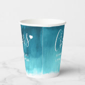 Blauwgroen aqua green blue abstract trouwbekertjes papieren bekers (Rechts)