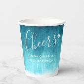 Blauwgroen aqua green blue abstract trouwbekertjes papieren bekers (Voorkant)