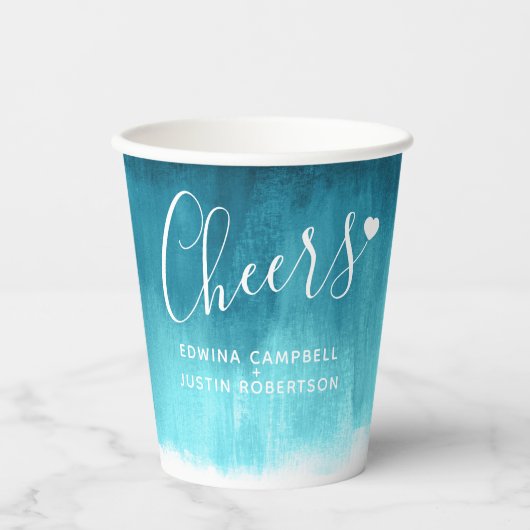 Blauwgroen aqua green blue abstract trouwbekertjes papieren bekers (Voorkant)