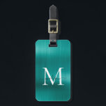 Blauwgroen Aqua Green Brushed Metal Folie Script M Bagagelabel<br><div class="desc">Modern Blauwgroen Aqua Groen Geborsteld Metalen Folie Script Monogram Schattige Bag Label</div>