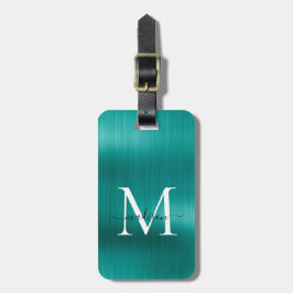 Blauwgroen Aqua Green Brushed Metal Folie Script M Bagagelabel