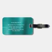 Blauwgroen Aqua Green Brushed Metal Folie Script M Bagagelabel (Achterkant horizontaal)