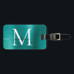 Blauwgroen Aqua Green Brushed Metal Script Monogra Bagagelabel<br><div class="desc">Blauwgroen Aqua Green geborsteld Metalen Script Monogram Schattige Bag Label</div>