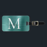 Blauwgroen Aqua Green Brushed Metal Script Monogra Bagagelabel<br><div class="desc">Blauwgroen Aqua Green geborsteld Metalen Script Monogram Schattige Bag Label</div>