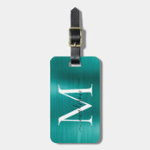Blauwgroen Aqua Green Brushed Metal Script Monogra Bagagelabel (Voorkant verticaal)