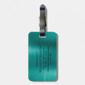 Blauwgroen Aqua Green Brushed Metal Script Monogra Bagagelabel (Achterkant verticaal)