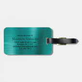 Blauwgroen Aqua Green Brushed Metal Script Monogra Bagagelabel (Achterkant horizontaal)