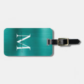 Blauwgroen Aqua Green Geborsteld Metalen Script Mo Bagagelabel (Voorkant horizontaal)