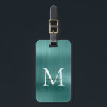 Blauwgroen Aqua Green Geborsteld Metalen Script Mo Bagagelabel<br><div class="desc">Moderne Blauwgroen Aqua Green Brushed Metal Script Monogram Schattigee tas Label</div>