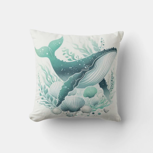 Blauwgroen Aqua Green Humpback Whale Sealife Nauti Kussen (Voorkant)