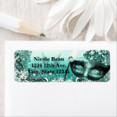 Blauwgroen Aqua Green Winter Masquerade & Snowflak Etiket (Insitu)