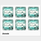 Blauwgroen Aqua Green Winter Masquerade & Snowflak Vierkante Sticker (Vel)