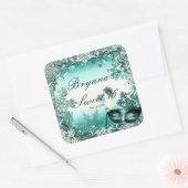 Blauwgroen Aqua Green Winter Masquerade & Snowflak Vierkante Sticker (Envelop)