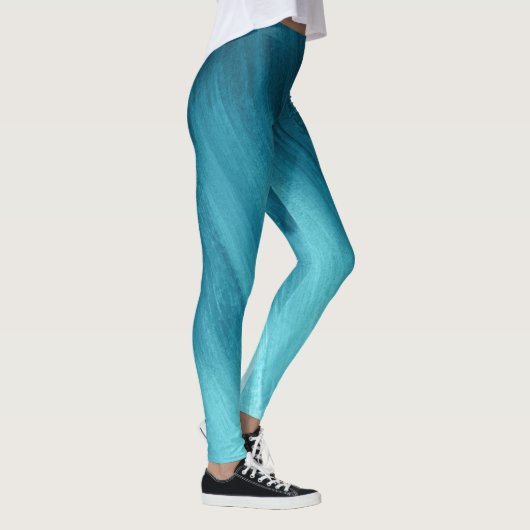 Blauwgroen aqua groene abstracte kunst leggings (Rechts)