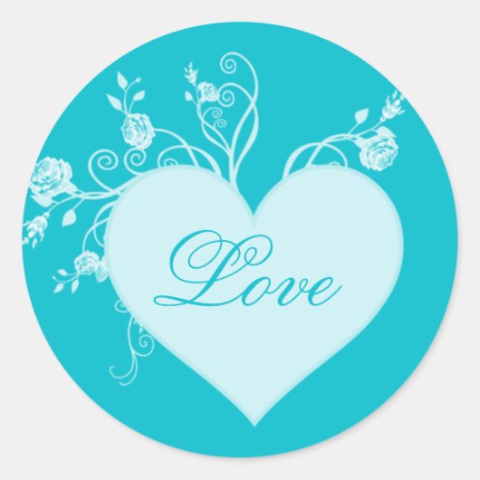 Blauwgroen Aqua Hart en Rozen Liefde Stickers (Voorkant)
