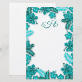 Blauwgroen Aqua Hibiscus Border Monogrammed Blank  Briefpapier (Voorkant / Achterkant)
