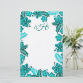Blauwgroen Aqua Hibiscus Border Monogrammed Blank  Briefpapier (Staand voorkant)