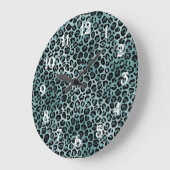 Blauwgroen Aqua Leopard Print Grote Klok (Hoek)